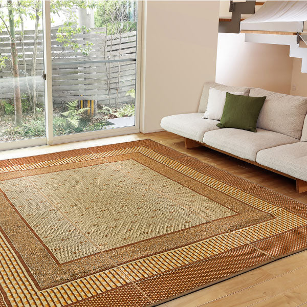 国産 い草ラグ エルモード 【裏貼り】約261×352cm【江戸間6畳】6帖 抗菌 防臭 上敷き ござ い草カーペット ラグマット センターラグ アクセントラグ おしゃれ 井草 年中 萩原 春夏秋冬 涼しい ひんやり