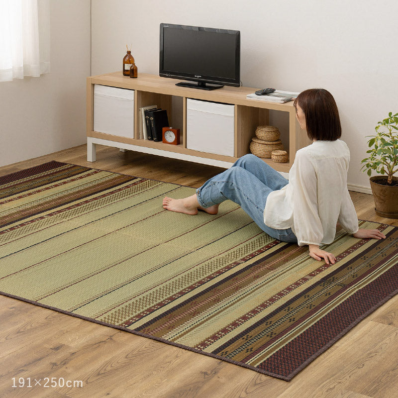 い草ラグ 風雅 ふうが【裏貼り】【約2.5畳/3畳】い草カーペット アクセントラグ ミンサー柄 沖縄柄 和モダン 男前インテリア アジアン 抗菌 防臭 井草 イグサ いぐさ 春夏秋冬用 ひんやり 涼しい