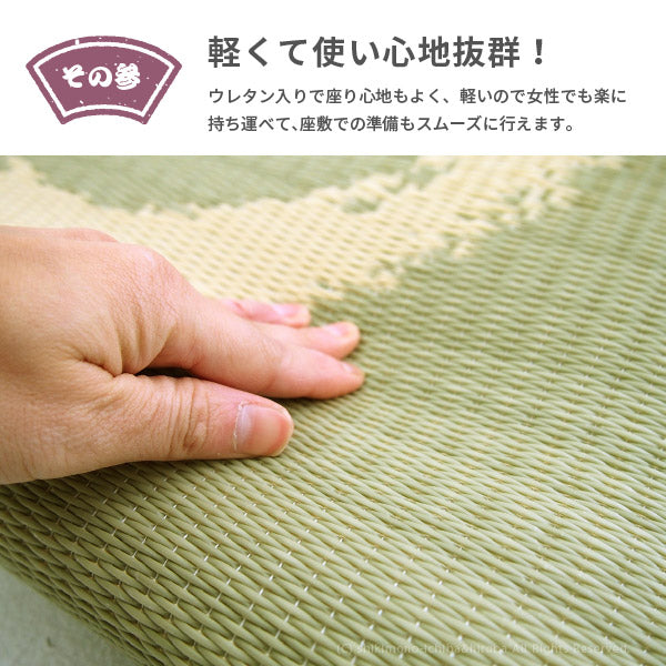 水拭きできる座布団 円相【えんそう】 約55×55cm お盆 法事 和室 和風 和モダン おしゃれ ひと筆書き 飲食店 居酒屋 民宿 和室にあう角座布団 座敷 ホテル ざぶとん 和柄 ブルー グリーン 水に強い 業務用 井草 イグサ いぐさ ペット 介護