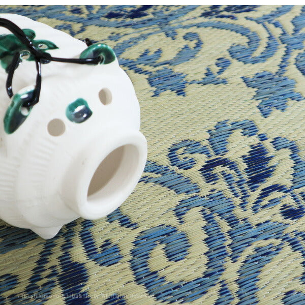 い草ラグ カノン 約230×230cm 【約3畳】 【正方形】 【裏貼有】 カーペット い草カーペット ござ エレガント メダリオン柄 ブルー ブラウン 井草 イグサ いぐさ 掃除しやすい 萩原 春夏秋冬用