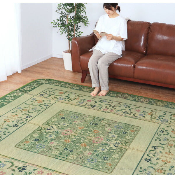 花柄 国産い草ラグ エンペラー 約250×250cm 【約4.5畳弱】 【正方形】 カーペット い草カーペット 国産ラグ ござ グリーン 花柄 井草 イグサ いぐさ 年中 萩原 春夏秋冬 涼しい ひんやり