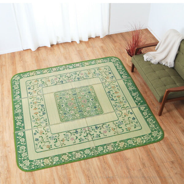 花柄 国産い草ラグ エンペラー 約200×200cm 【約2.5畳】 【正方形】 【裏貼有】 カーペット い草カーペット 国産ラグ ござ グリーン 花柄 井草 イグサ いぐさ 年中 萩原 春夏秋冬 涼しい ひんやり