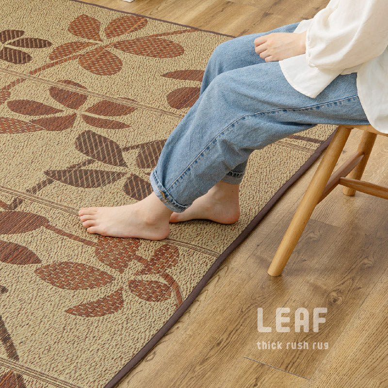 ふっくら ウレタン入り い草ラグ リーフ 厚手【裏貼り】【約2畳/3畳/4.5畳弱/6畳弱】い草カーペット アクセントラグ 和モダン 北欧 抗菌 防臭 井草 イグサ いぐさ 春夏秋冬用 ひんやり 涼しい
