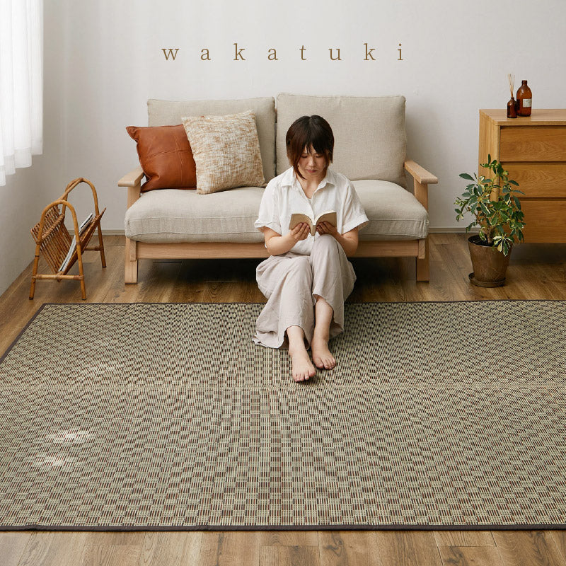 い草カーペット市松柄 若月 【2畳・3畳・4.5畳・6畳・8畳】【江戸間・本間】い草ラグ い草柄上敷き い草花ござ 抗菌 防臭 帖物 い草ラグ い草カーペット 和モダン 井草 イグサ いぐさ 畳交換 畳替え 表替え