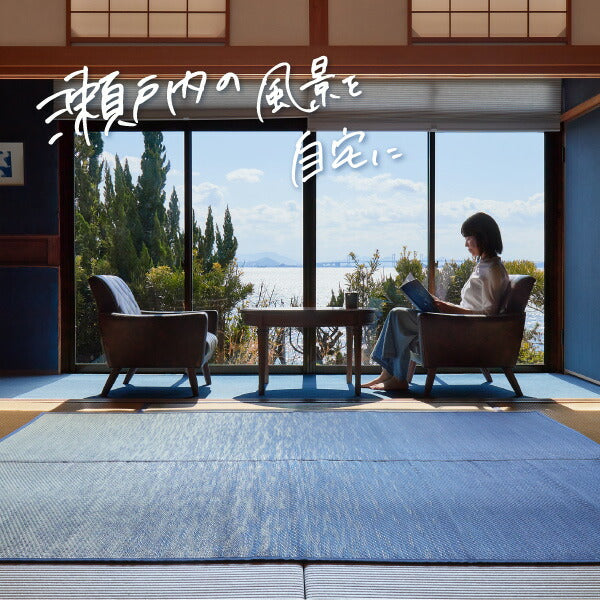 い草ラグ おしゃれ 国産 凪 (なぎ) 約191×250cm 【3畳】 【裏貼り】 せとのとシリーズ イ草 ござ カーペット 日本製 グラデーション ブルー ブラウン 正方形 袋織 三重織 純国産 滑り止め付き イグサ いぐさ 井草 年中 萩原 春夏秋冬 涼しい ひんやり