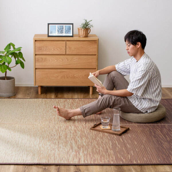 い草ラグ おしゃれ 国産 凪 (なぎ) 約191×250cm 【3畳】 【裏貼り】 せとのとシリーズ イ草 ござ カーペット 日本製 グラデーション ブルー ブラウン 正方形 袋織 三重織 純国産 滑り止め付き イグサ いぐさ 井草 年中 萩原 春夏秋冬 涼しい ひんやり