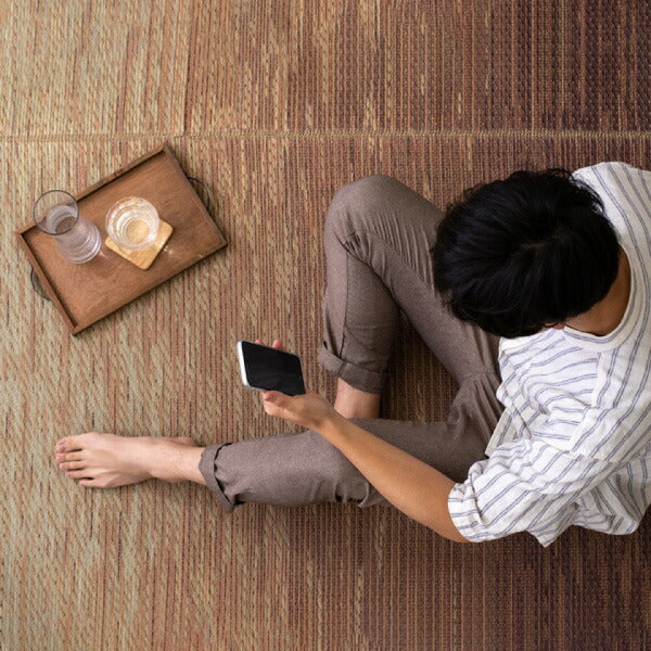 い草ラグ おしゃれ 国産 凪 (なぎ) 約191×250cm 【3畳】 【裏貼り】 せとのとシリーズ イ草 ござ カーペット 日本製 グラデーション ブルー ブラウン 正方形 袋織 三重織 純国産 滑り止め付き イグサ いぐさ 井草 年中 萩原 春夏秋冬 涼しい ひんやり