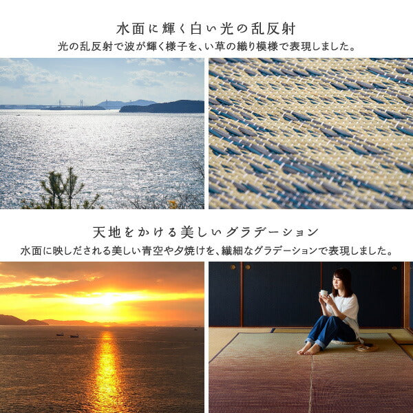 い草ラグ おしゃれ 国産 凪 (なぎ) 約80×160cm 【1畳】 【裏貼り】 せとのとシリーズ イ草 ござ パーソナルラグ ラグマット 小さめ 日本製 グラデーション ブルー ブラウン 袋織 三重織 純国産 滑り止め付き イグサ いぐさ 井草 年中 萩原 春夏秋冬 涼しい ひんやり