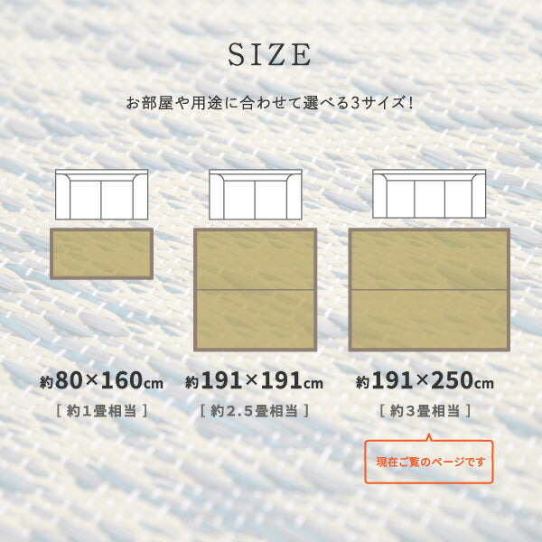 い草ラグ おしゃれ 国産 凪 (なぎ) 約191×250cm 【3畳】 【裏貼り】 せとのとシリーズ イ草 ござ カーペット 日本製 グラデーション ブルー ブラウン 正方形 袋織 三重織 純国産 滑り止め付き イグサ いぐさ 井草 年中 萩原 春夏秋冬 涼しい ひんやり