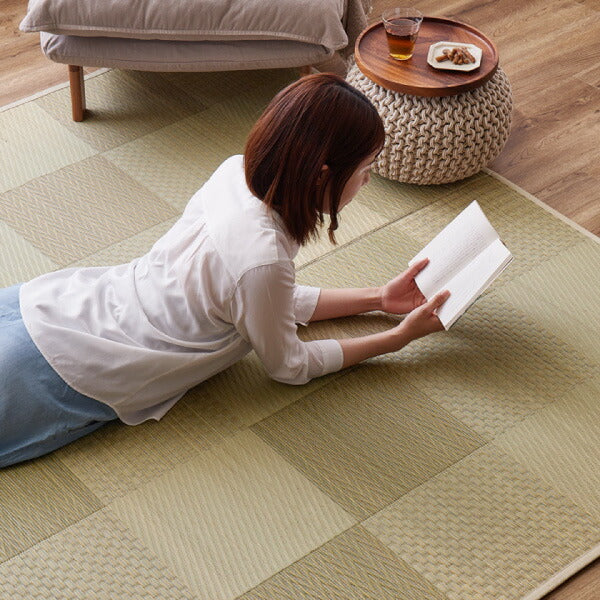 い草ラグ おしゃれ 国産 倉ノ戸 (くらのと) 約191×250cm 【3畳】 【裏貼り】 せとのとシリーズ イ草 ござ カーペット 日本製 市松模様 ブルー ベージュ 正方形 袋織 三重織 純国産 滑り止め付き イグサ いぐさ 井草 年中 萩原 春夏秋冬 涼しい ひんやり