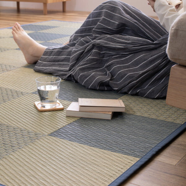 い草ラグ おしゃれ 国産 倉ノ戸 (くらのと) 約191×250cm 【3畳】 【裏貼り】 せとのとシリーズ イ草 ござ カーペット 日本製 市松模様 ブルー ベージュ 正方形 袋織 三重織 純国産 滑り止め付き イグサ いぐさ 井草 年中 萩原 春夏秋冬 涼しい ひんやり