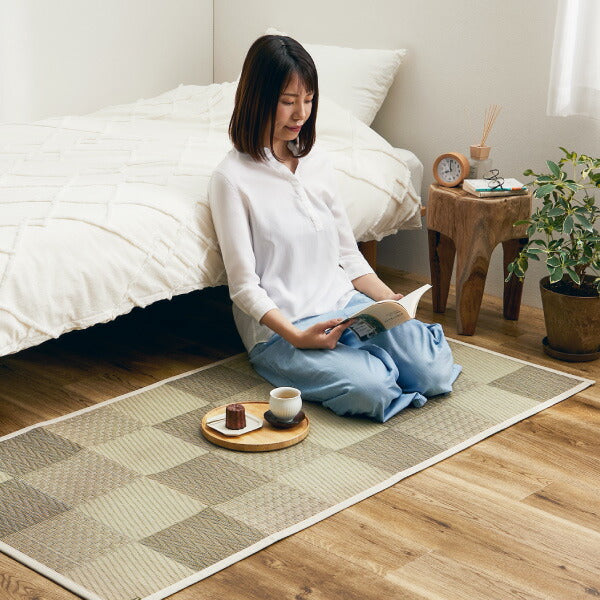 い草ラグ おしゃれ 国産 倉ノ戸 (くらのと) 80×160cm 【1畳】 【裏貼り】 せとのとシリーズ イ草 ござ パーソナルラグ ラグマット 小さめ 日本製 市松模様 ブルー ベージュ 袋織 三重織 純国産 滑り止め付き イグサ いぐさ 井草 年中 萩原 春夏秋冬 涼しい ひんやり