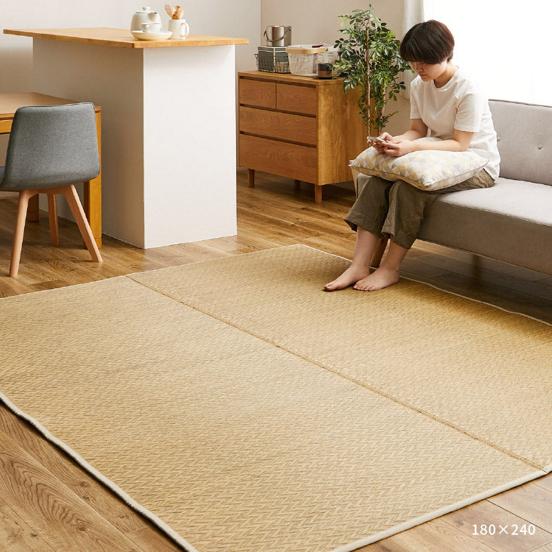 ふっくら い草ラグ 陽葵(ひまり)【約180×180cm/180×240cm】【約2畳/3畳】ウレタン貼り ふっくら 厚手 ナチュラル ヘリンボーン柄 シンプル柄 黄色 イエロー ござ ゴザ カーペット 井草 イグサ いぐさ 春夏秋冬用 ひんやり 涼しい