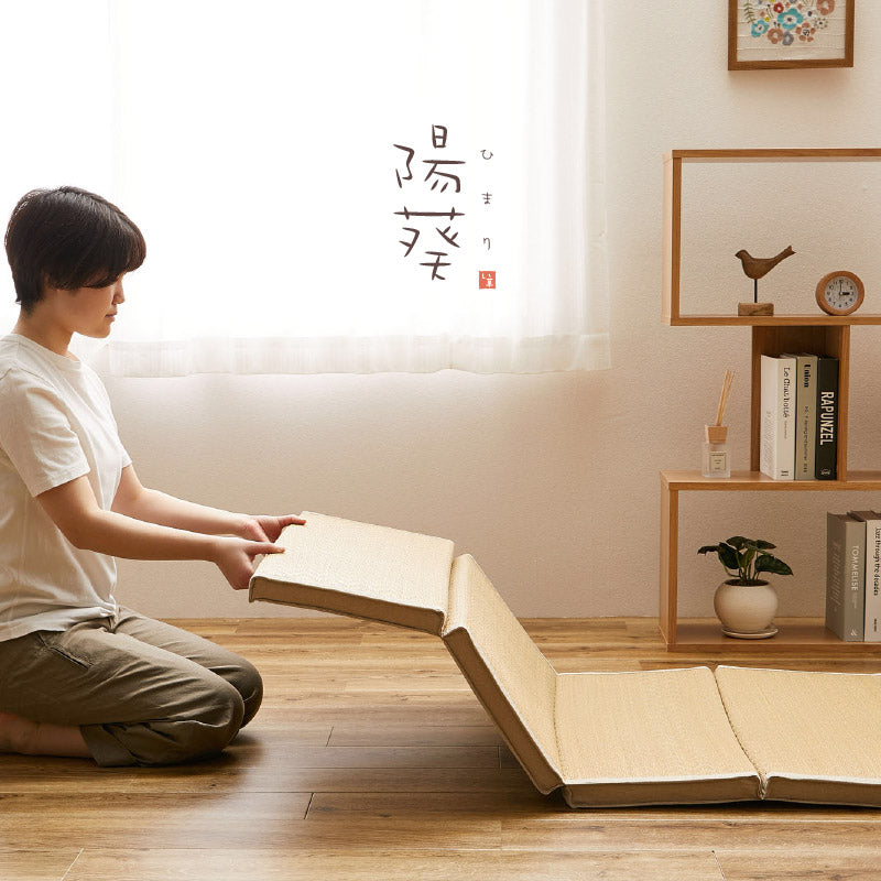 ふっくら い草マットレス 6つ折り 陽葵(ひまり) 約80×180×4cm 折りたためるお昼寝マット ごろ寝マット 黄色 イエロー ござ ゴザ 井草 イグサ いぐさ 父の日 プレゼント ギフト 萩原 春夏秋冬用
