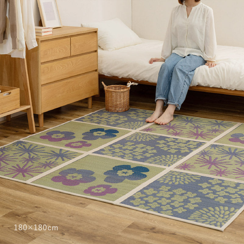 折りたためる い草ラグ クッカグラス 【裏貼り】【約/2畳/3畳】【9面/12面】い草カーペット アクセントラグ かわいい 北欧 フェミニン 北欧 抗菌 防臭 井草 イグサ いぐさ 春夏秋冬用 ひんやり 涼しい