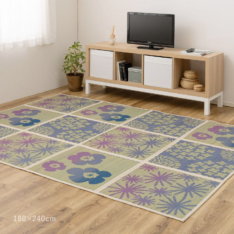 折りたためる い草ラグ クッカグラス 【裏貼り】【約/2畳/3畳】【9面/12面】い草カーペット アクセントラグ かわいい 北欧 フェミニン 北欧 抗菌 防臭 井草 イグサ いぐさ 春夏秋冬用 ひんやり 涼しい