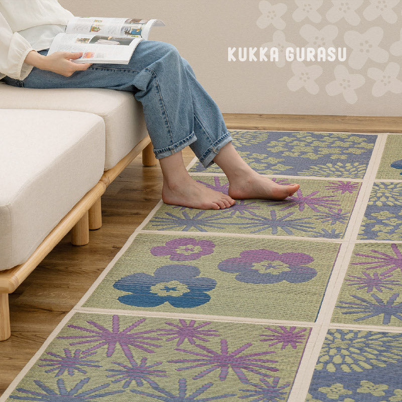 折りたためる い草ラグ クッカグラス 【裏貼り】【約/2畳/3畳】【9面/12面】い草カーペット アクセントラグ かわいい 北欧 フェミニン 北欧 抗菌 防臭 井草 イグサ いぐさ 春夏秋冬用 ひんやり 涼しい