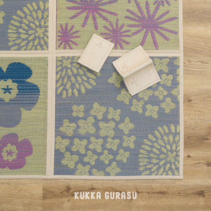 折りたためる い草ラグ クッカグラス 【裏貼り】【約/2畳/3畳】【9面/12面】い草カーペット アクセントラグ かわいい 北欧 フェミニン 北欧 抗菌 防臭 井草 イグサ いぐさ 春夏秋冬用 ひんやり 涼しい