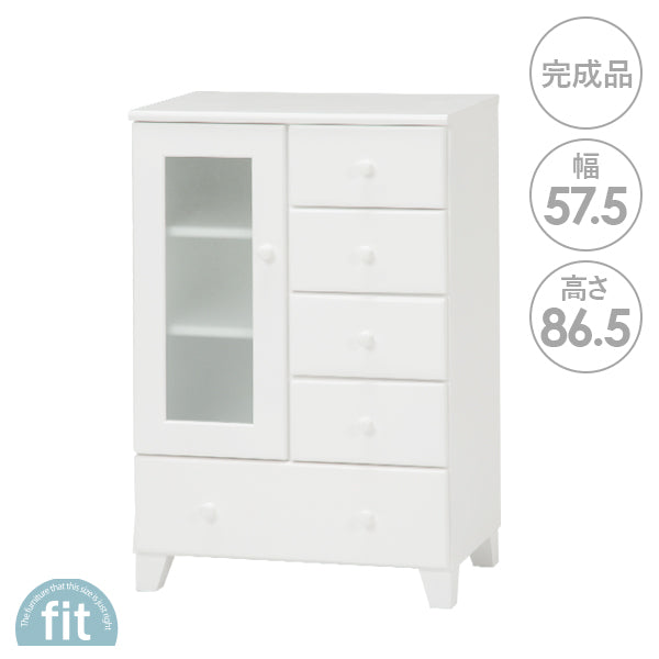 ホワイト ガラス扉付きキャビネット 配送 セット ガラス 扉付き