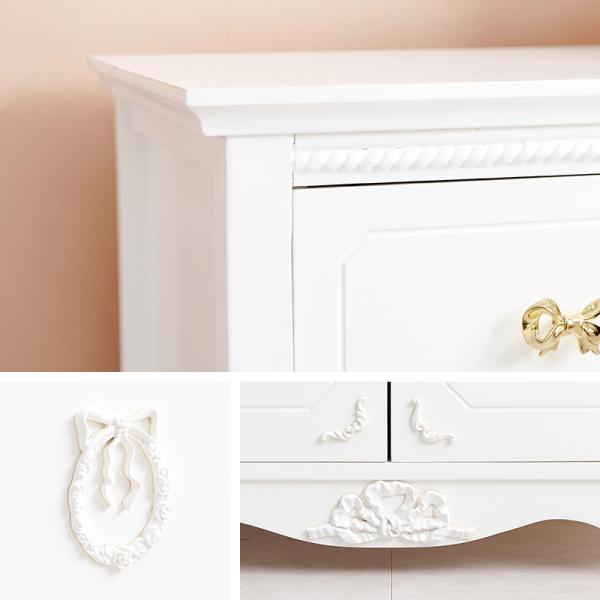 キャビネット 完成品 幅78cm【Riria】リリア(白 りぼん リボン おしゃれ 可愛い 収納 コスメ収納 洋服収納 書類収納 引き出し ディスプレイ アンティーク 姫家具 ロリータ プリンセス 女の子 1人暮らし 一人暮らし ホワイト 上品 映える 大人可愛い ホワイトインテリア)