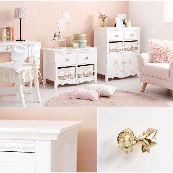 ローチェスト 完成品 幅78cm【Riria】リリア(白 りぼん リボン おしゃれ 可愛い 収納 コスメ収納 洋服収納 引き出し ディスプレイ アンティーク 姫家具 ロリータ プリンセス 女の子 1人暮らし 一人暮らし ホワイト 上品 映える 大人可愛い ホワイトインテリア)
