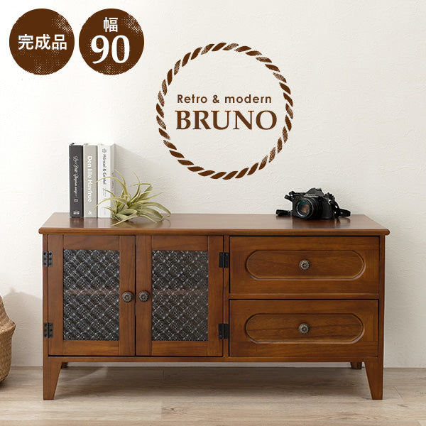 テレビ台 開き扉タイプ レトロな花ガラス [幅90] 完成品 Bruno