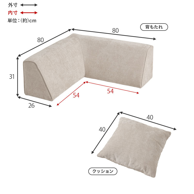 【新商品】L字背もたれ+正方形クッション2個 アイランドソファ union専用