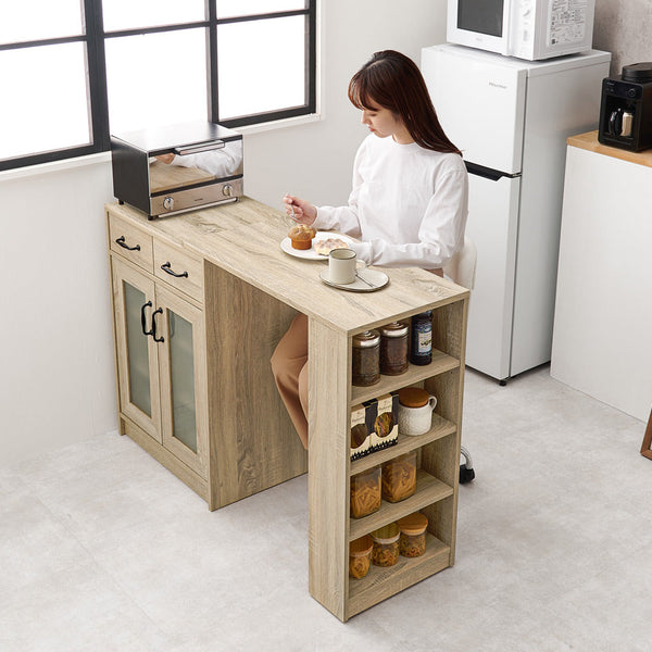 アイランドキッチン　カウンターテーブル 収納スペース付き Amazon｜Chic ZONE キッチンカウンター 幅120cm 奥行40cm 高さ