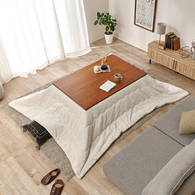 アカシア天板の長方形こたつ 高さ2段階調節可能 [幅75/105/120/150