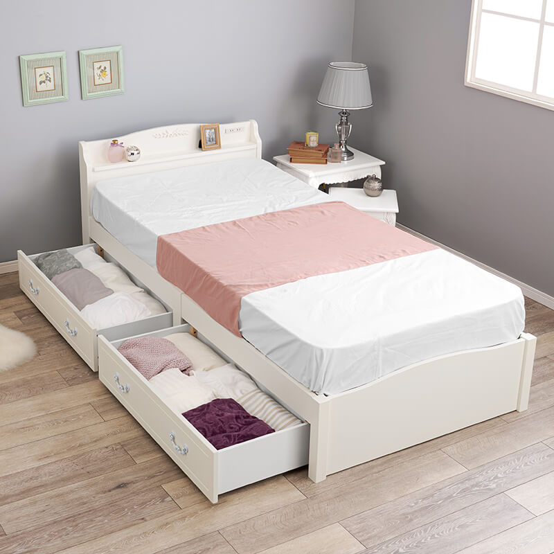 [シングル][引き出しつき]3分で組立できる可愛いすのこベッド 宮棚コンセント付き NEJILESS（フレーム単品orマットレスセット）