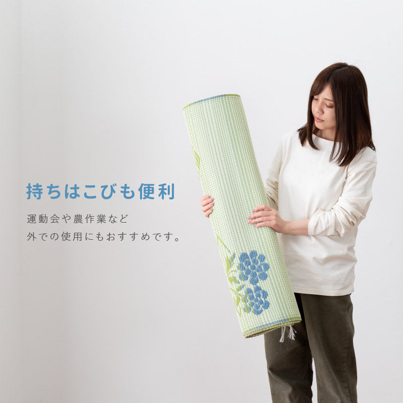 [五八間/本間][1～10畳] 洗えるい草風カーペット ビニール風 柄上敷き 和風テイスト柄 花柄 日本製 ＃110 結び