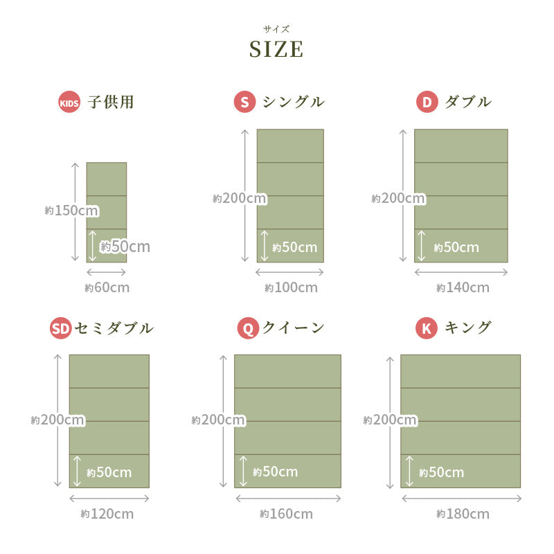 [S/SD/D/Q/K/Kids] 折りたたみ式 い草の畳マットレス 置き畳 コンパクト収納 貴船（きふね）