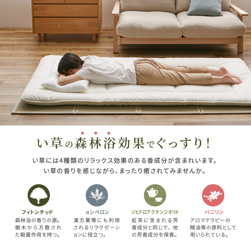 [S/SD/D/Q/K/Kids] 折りたたみ式 い草の畳マットレス 置き畳 コンパクト収納 貴船（きふね）
