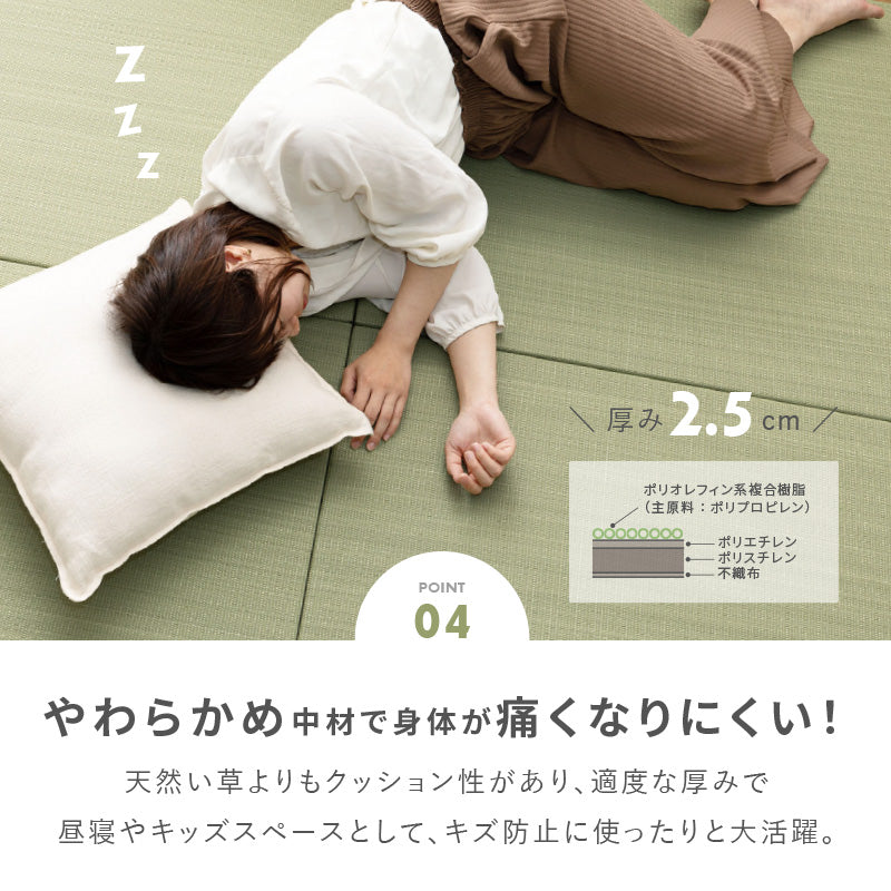 [82×82×2.5] 縁なし 水拭きできるい草風置き畳 滑り止め付き おぼろ