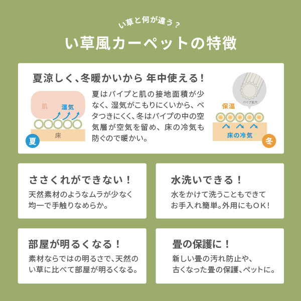 ビニール風 柄上敷き 矢倉 約286×286cm【本間 4.5畳】4.5帖 4畳半 花ござ い草風カーペット 洗えるラグ 市松柄 保育園 着替えスペース 筋入りパイプ レジャーシート ビニール ござ ゴザ 畳の上に敷くもの 掃除しやすい 京間 関西間 63間 六三間 畳交