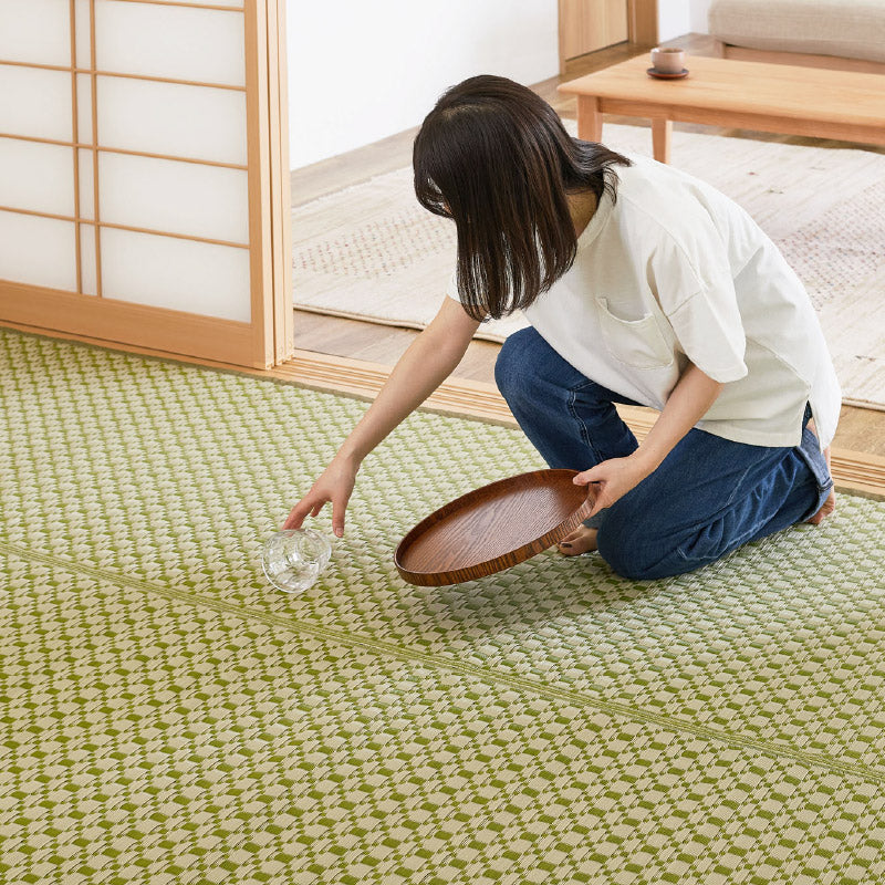 洗えるい草風カーペット ビニール風 柄上敷き [江戸間/本間][1〜15畳