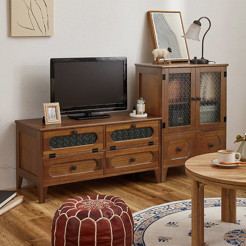 [幅90] レトロな花ガラスのテレビ台 フラップ扉タイプ 完成品 Bruno