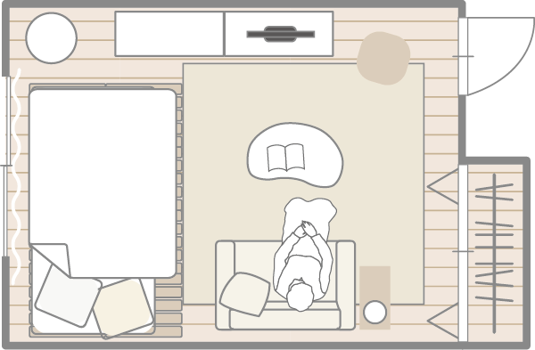 一人暮らしラグ190×190cmレイアウト