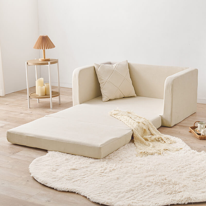 [生地サンプル無料][幅110][2タイプ] 3WAY淡色ソファベッド 2人掛け クッション付き ローソファ 完成品 Stella