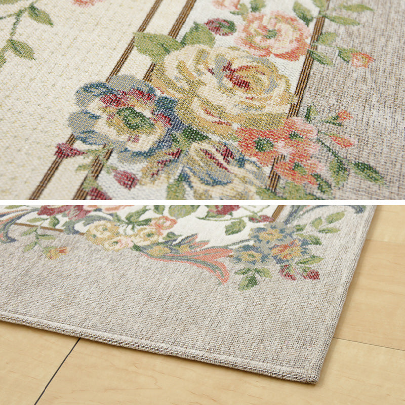 [4サイズ] 洗える はっ水 ゴブランシェニールラグ 薔薇柄 ブーケ