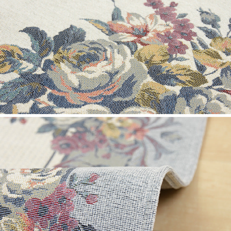 [4サイズ] 洗える はっ水 ゴブランシェニールラグ 薔薇柄 ブーケ