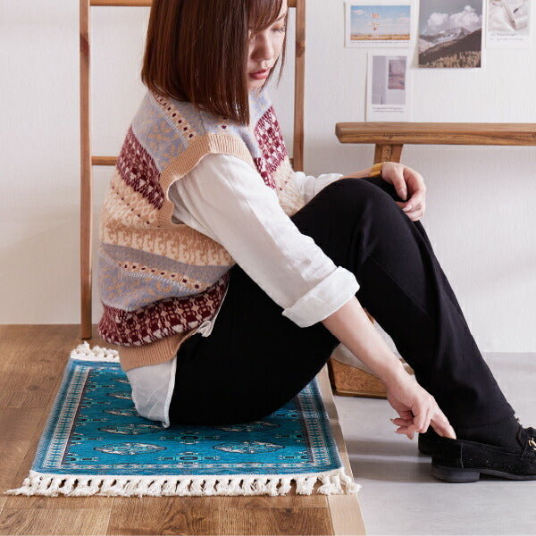 洗える玄関マット トルクメン風 約45×75cm 伝統的な手織りのトルクメン