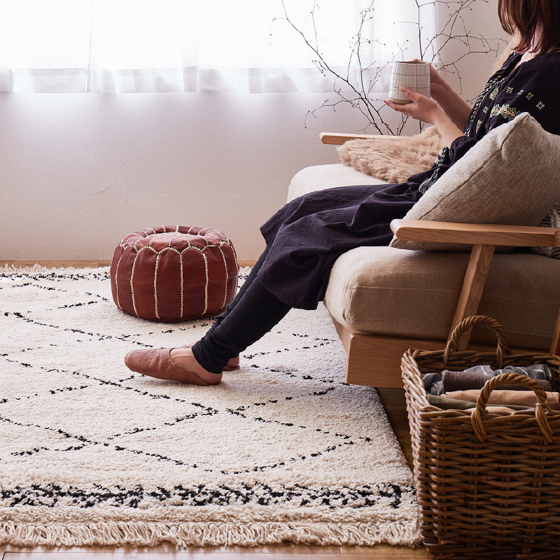 [200×200] ウィルトン織ラグ フリンジ付き BOHO ベニワレン