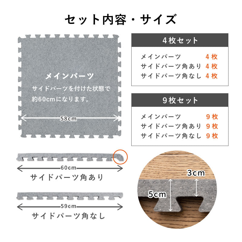 ラグカーペットの厚み足し「厚み増し太郎」60cm 【4枚セット/9枚セット