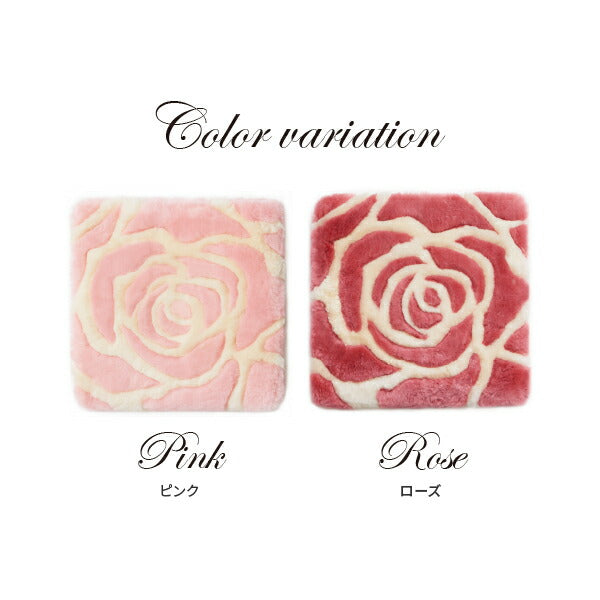 座布団 バラ柄ムートン 40×40cm 羊毛 ファー ムートンクッション