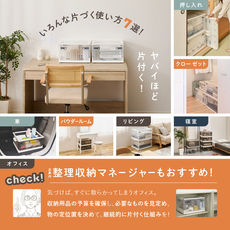 【新商品】[5サイズ][単品/セット] 3面開き 折りたたみ 収納ボックス ふた付き キャスター付き  PS100