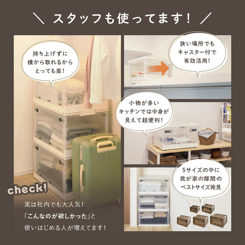 【新商品】[5サイズ][単品/セット] 3面開き 折りたたみ 収納ボックス ふた付き キャスター付き  PS100