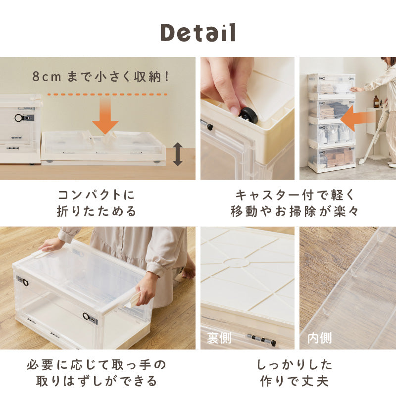 【新商品】[5サイズ][単品/セット] 3面開き 折りたたみ 収納ボックス ふた付き キャスター付き  PS100