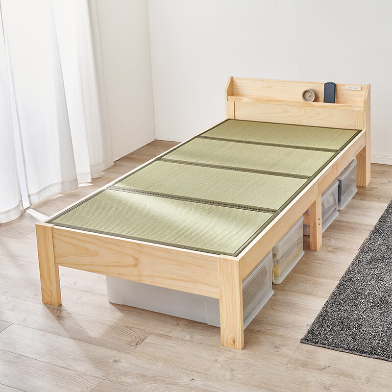 [シングル] 頑丈すのこベッド 宮棚コンセント付き 畳マットレスセット TOUGHNESS