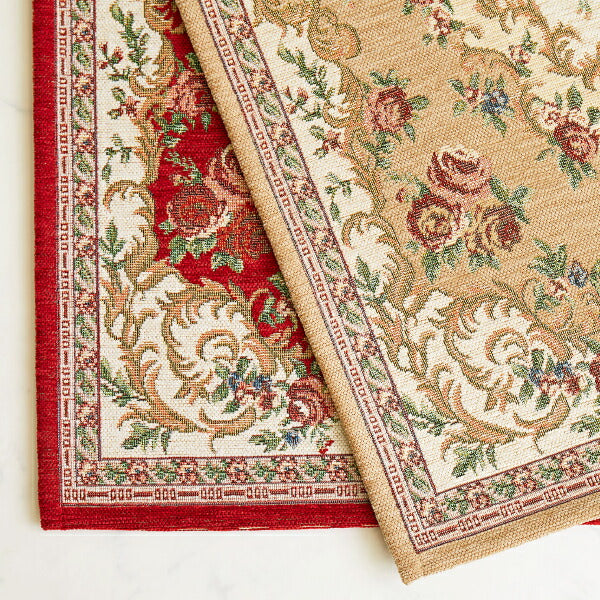 萩原 玄関マット 室内 ベージュ 約68×120cm  ゴブラン織 アクセントマ 玄関マット室内 花柄 ゴブラン織 ゴブランザイン 約68×120cm